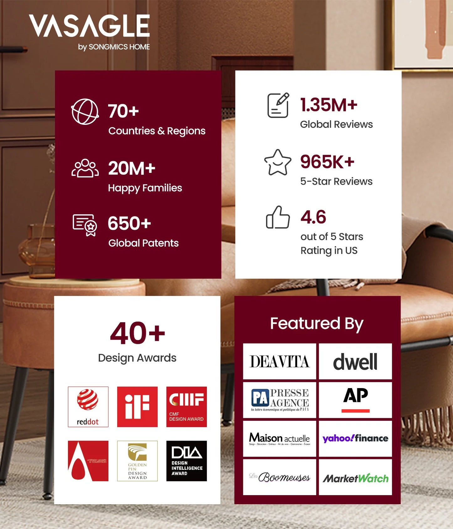 VASAGLE Mobile TV Stand with Wheels for LCD LED OLED TVs up to 75 Inch