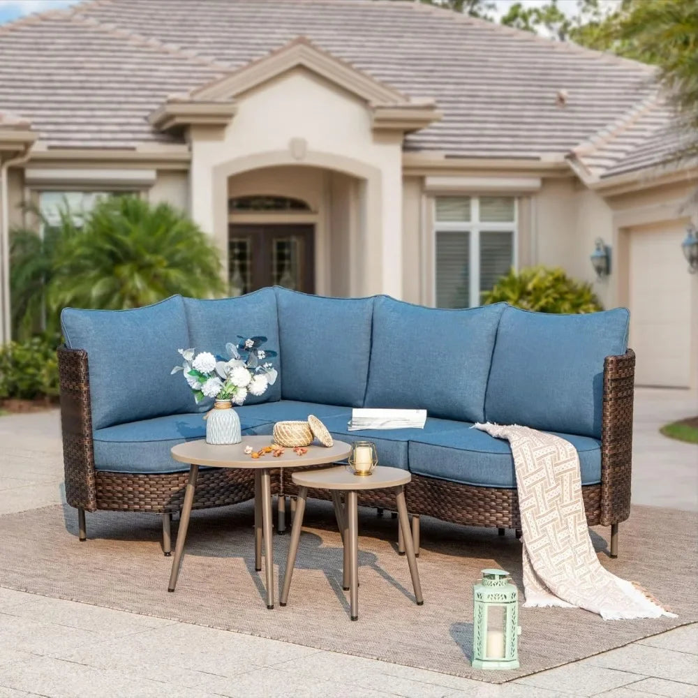 L-Shaped Outdoor Wicker Sectional Sofa Set with Coffee Table for 4