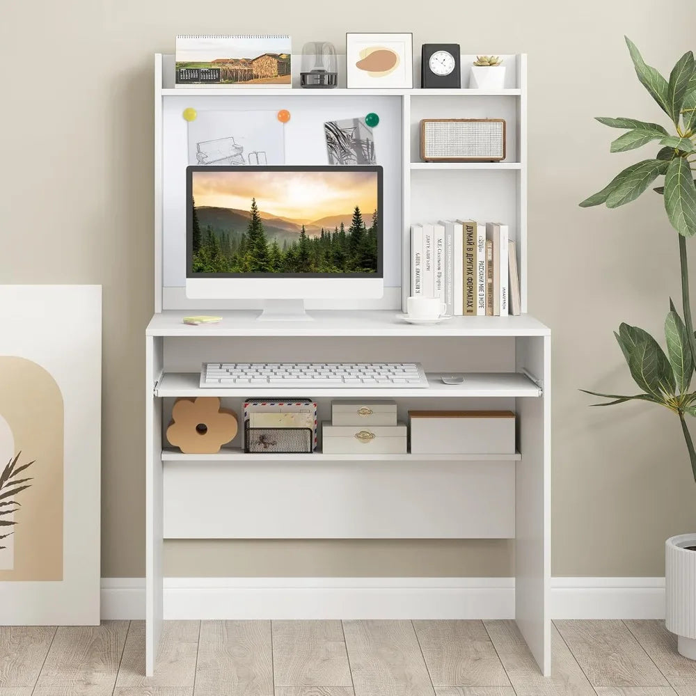 Ljustra Space Saving Computer Desk with Hutch and Magnetic Whiteboard