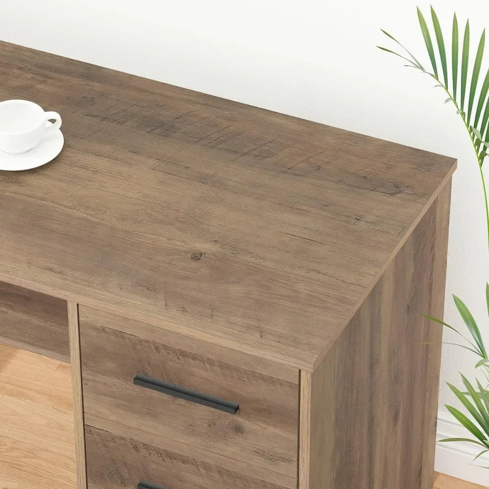 Large L Shaped Home Office Desk with Drawers Rustic Computer Desk