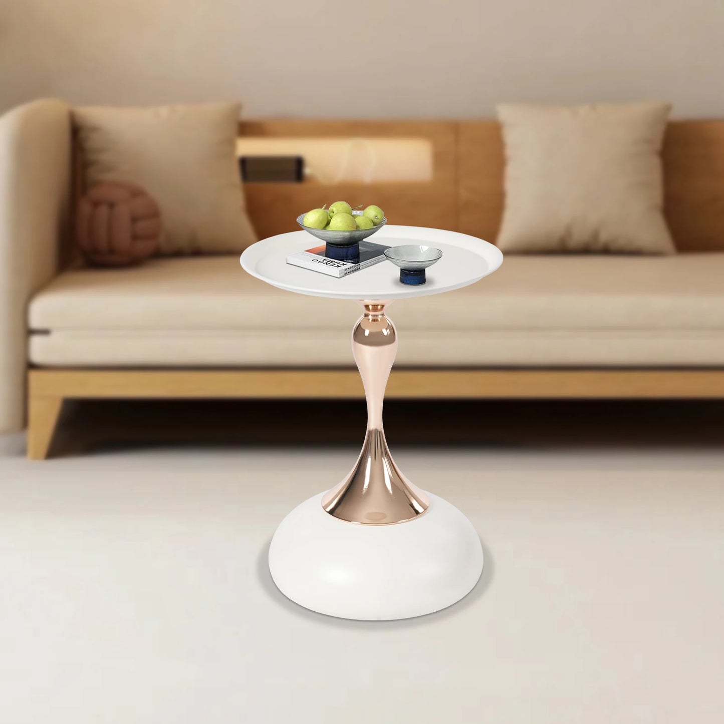 Modern Round Side Table White Metal End Table Small Coffee Table Living Room