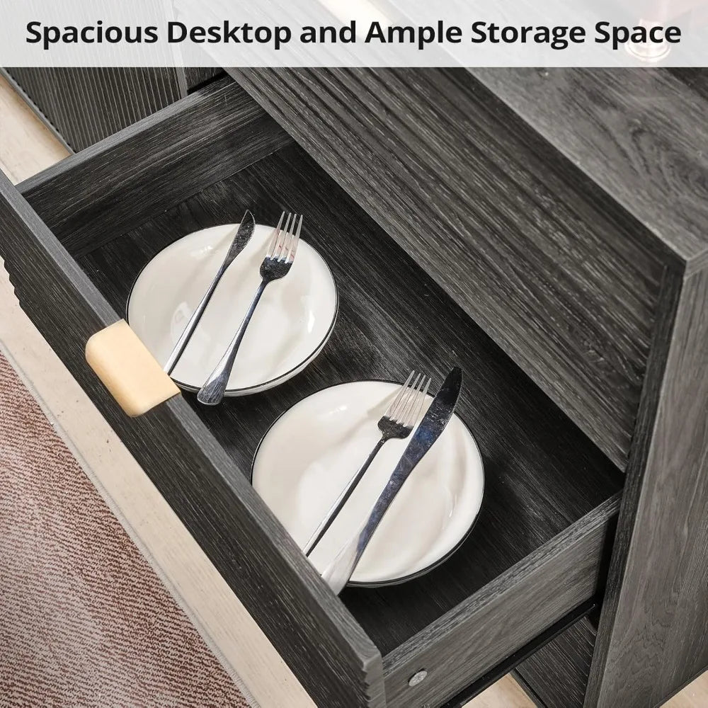 55 Inch Large Fluted Sideboard Buffet Cabinet Modern Storage Table