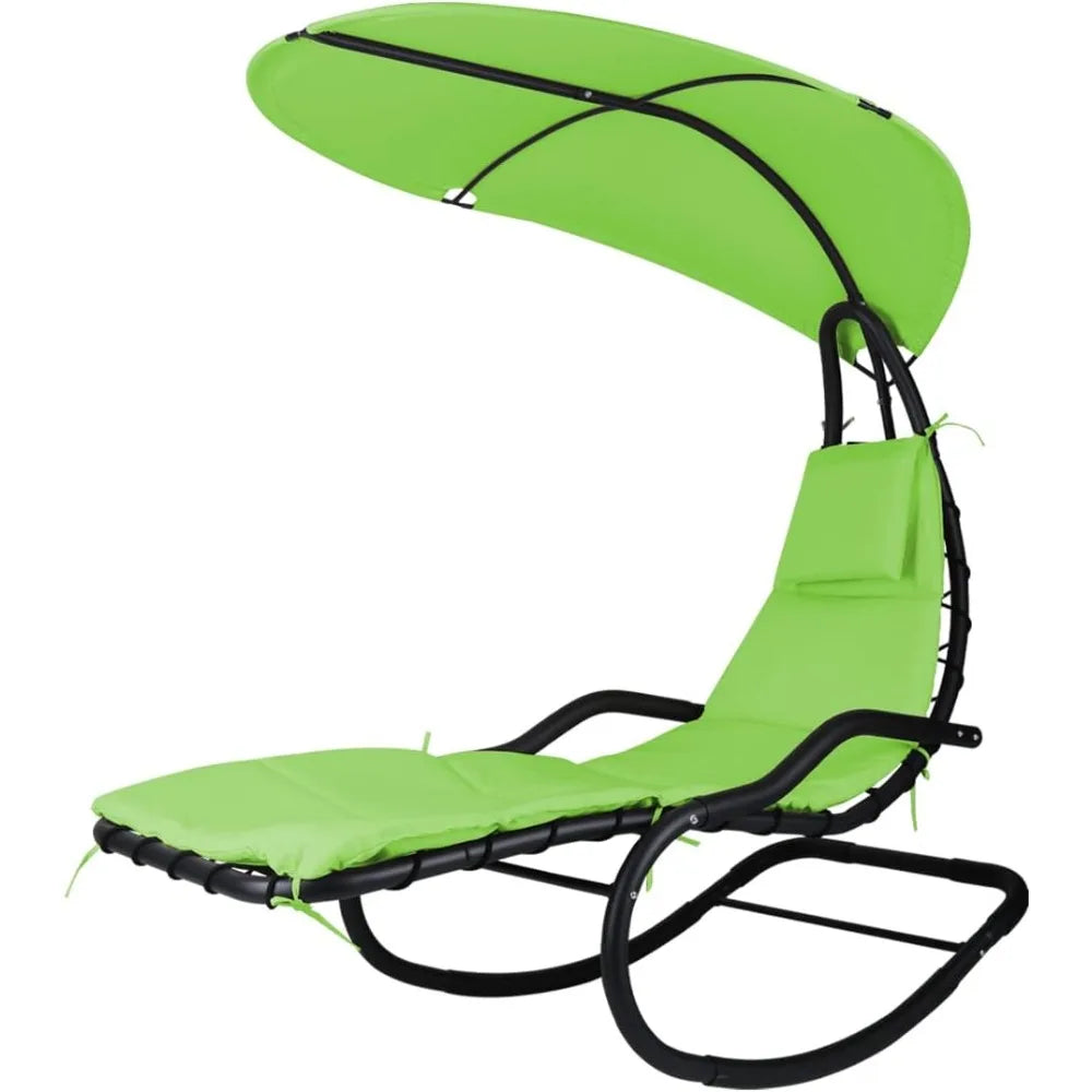 Ljustra Outdoor Hammock Rocking Chaise Lounge with Canopy and Cushion
