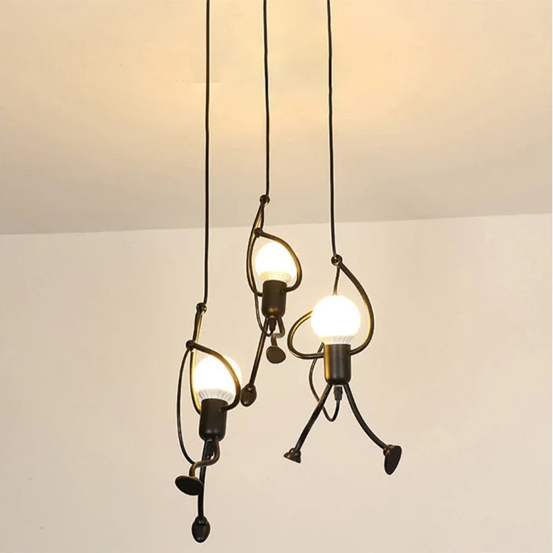 Vintage Iron Little Man Chandelier Modern LED Ceiling Lamp Pendant Light