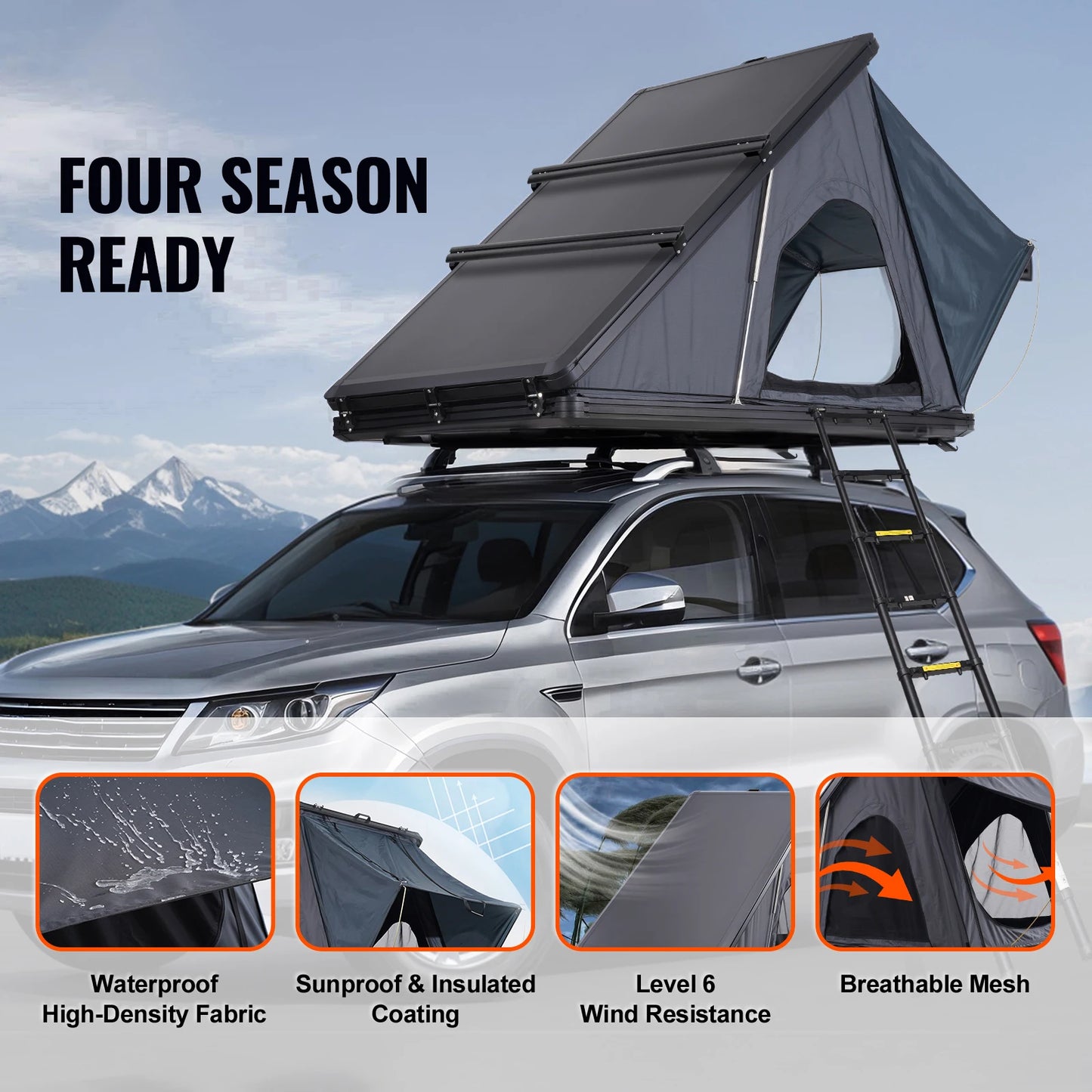 Ljustra Hard Shell Rooftop Tent with Ladder Waterproof for Jeep Van Truck