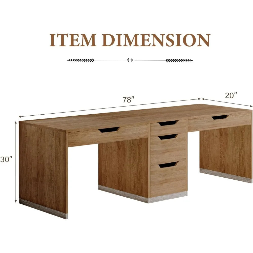 Two Person Desk with 5 Drawers Extra Long Computer Workstation