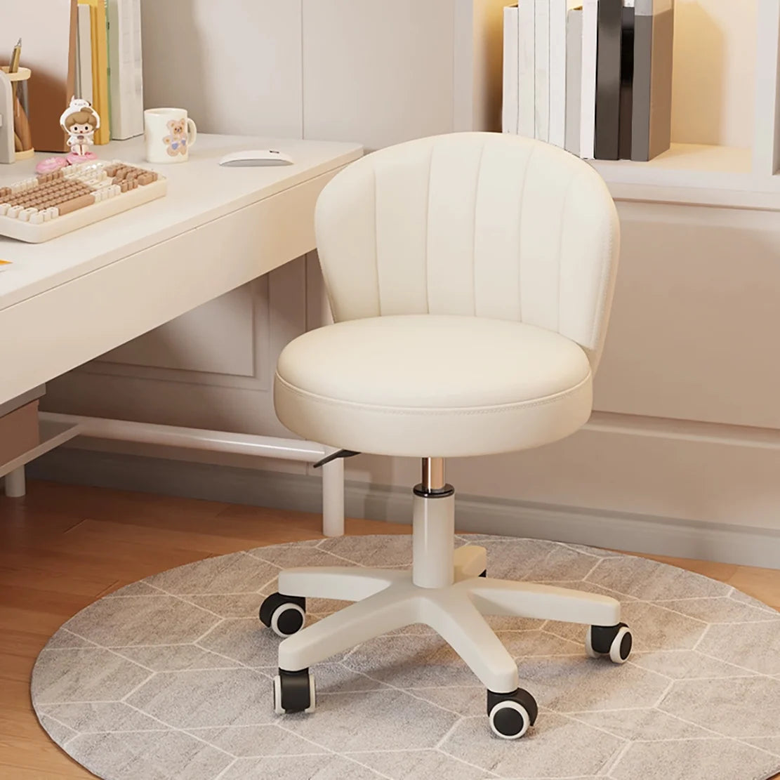 Small Round Rolling Desk Chair Armless PU Leather Height Adjustable