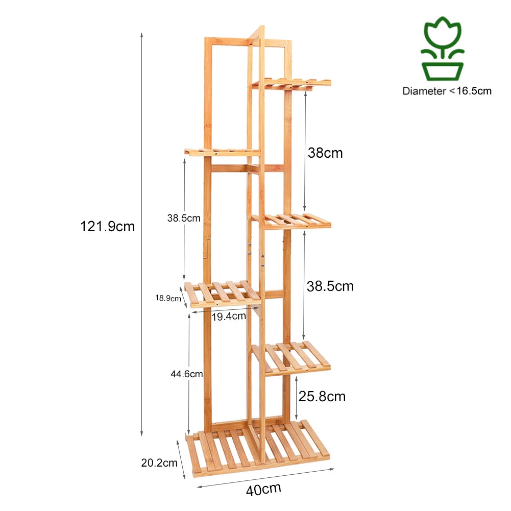 6 Tier Bamboo Plant Stand Vertical Flower Shelf Rack Indoor Outdoor