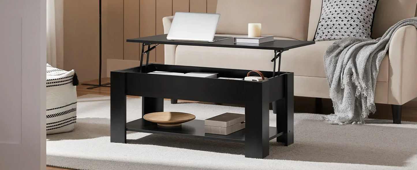 Wooden Lift Top Coffee Table with Hidden Storage for Living Room