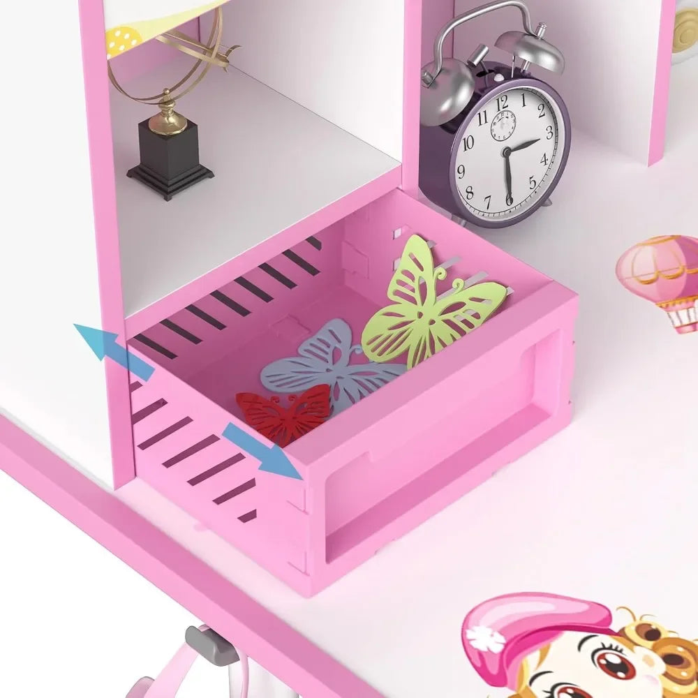 Kids Desk and Chair Set Adjustable Height with Storage for Learning