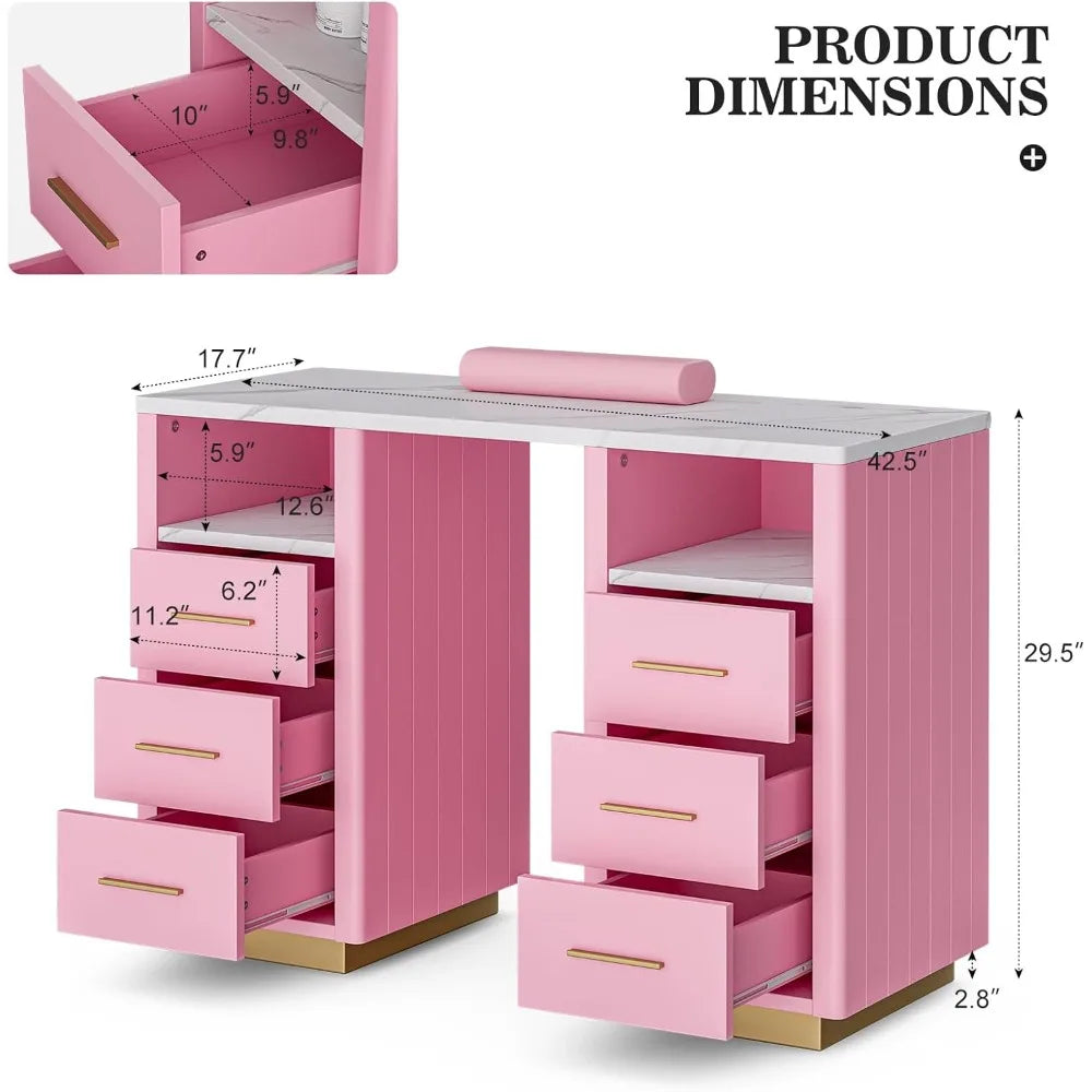 Beauty Manicure Table with Storage Acetone Resistant Nail Desk Workstation