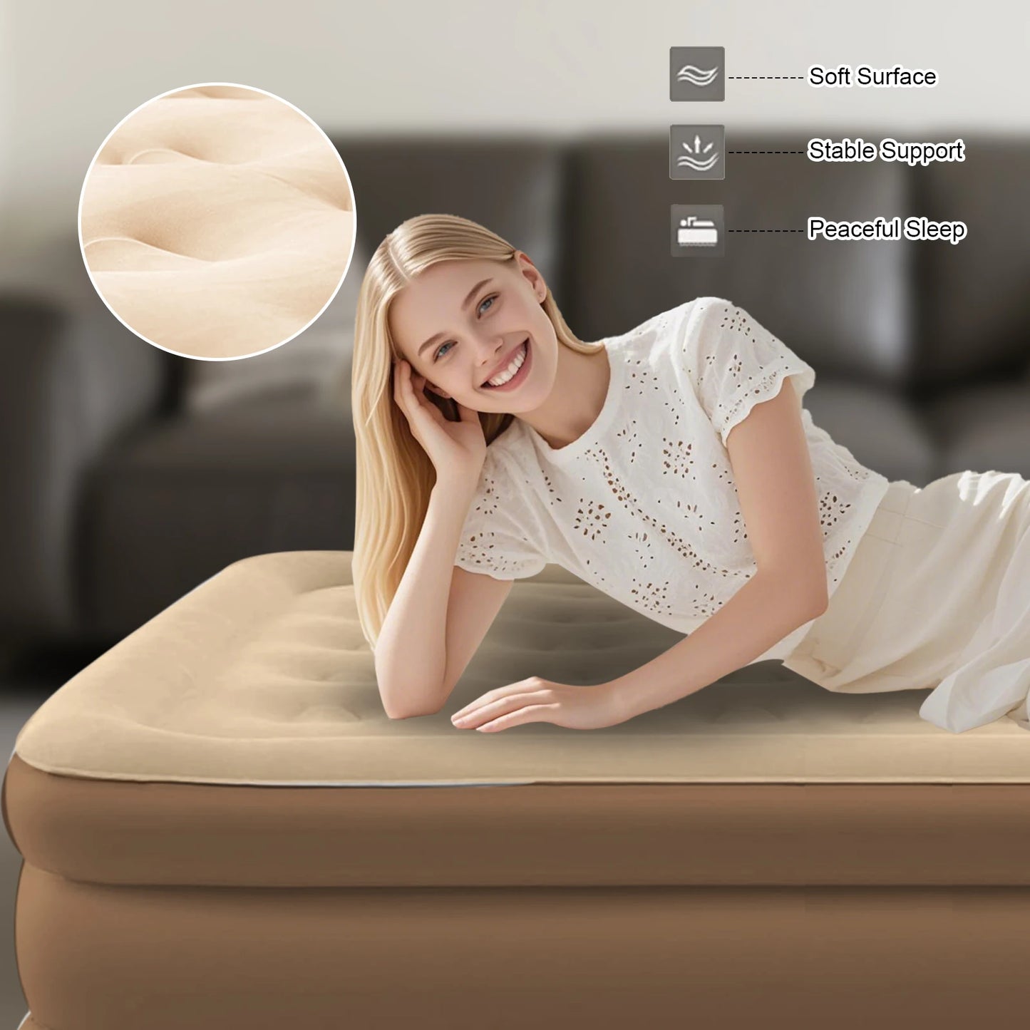 Ljustra Inflatable Queen Air Mattress with Built-in Pump for Camping