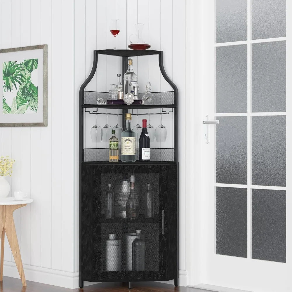 Corner Wine Bar with 5-Tier Storage Heavy Duty Industrial Design