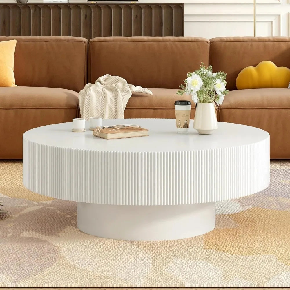 Modern Round Coffee Table 31.5 Inch Thick Top Minimalist Design Living Room