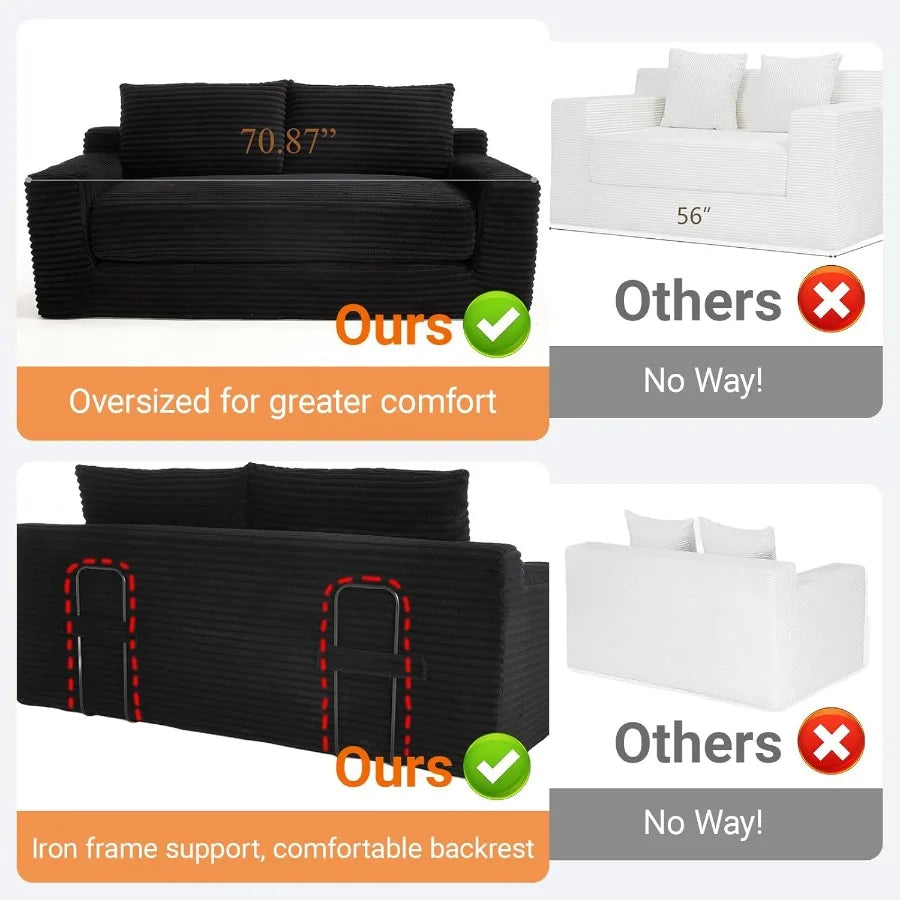 Loveseat Sofa Bed Convertible Couch Compact Corduroy Memory Foam