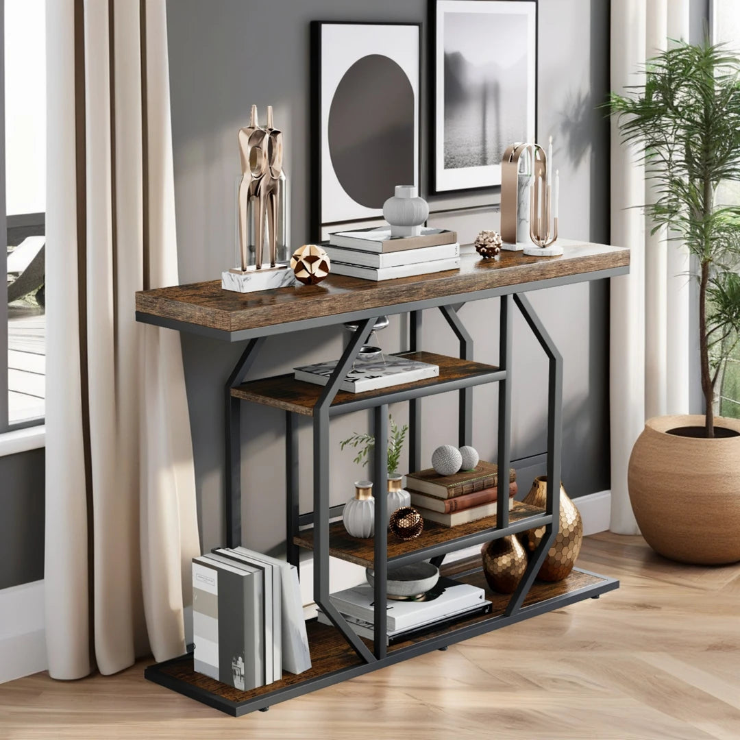 120cm Industrial Console Table 4-Tier Metal Shelves Entryway Storage