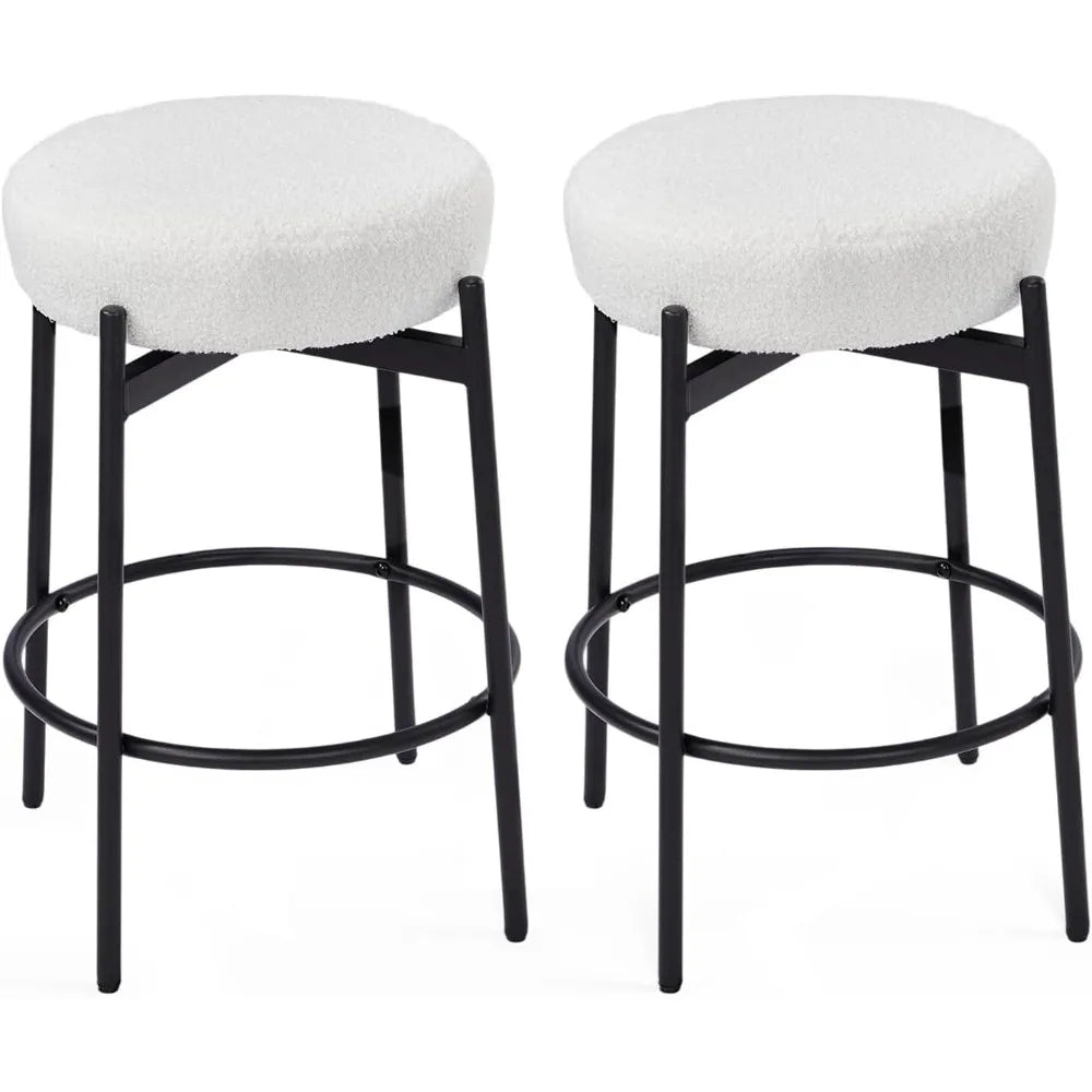 Swivel Round Barstools 24" Teddy Wool Upholstered Set of 2