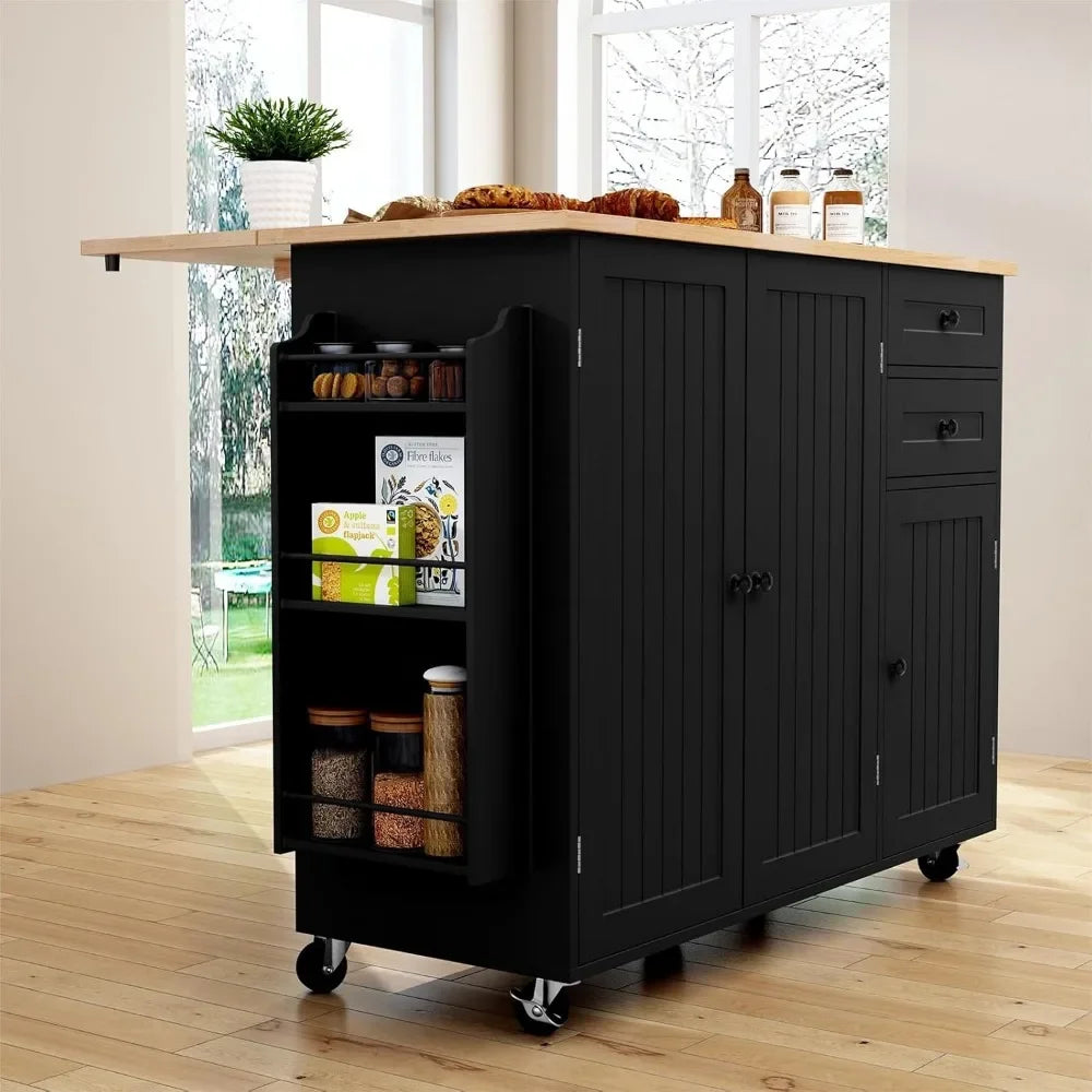 Kitchen Island on Wheels with Drop-Leaf Storage Rolling Table for Kitchen