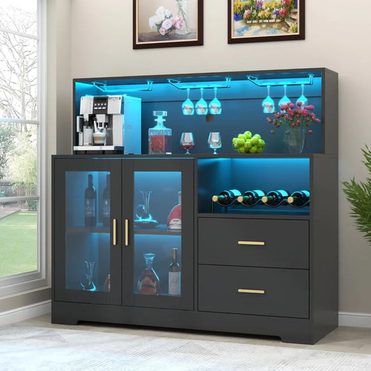 Wine Bar Cabinet with LED Light Modern Kitchen Buffet Sideboard Storage