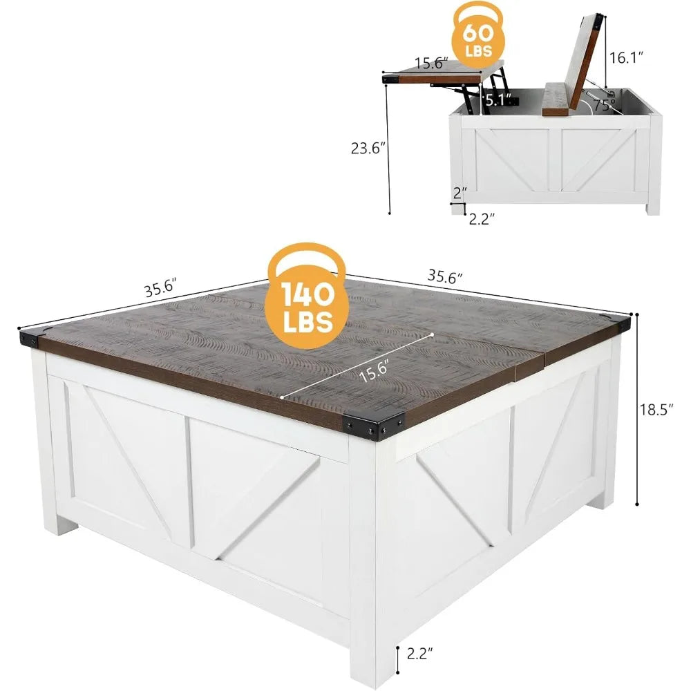 Lift Top Coffee Table with Storage and Charging Station for Living Room