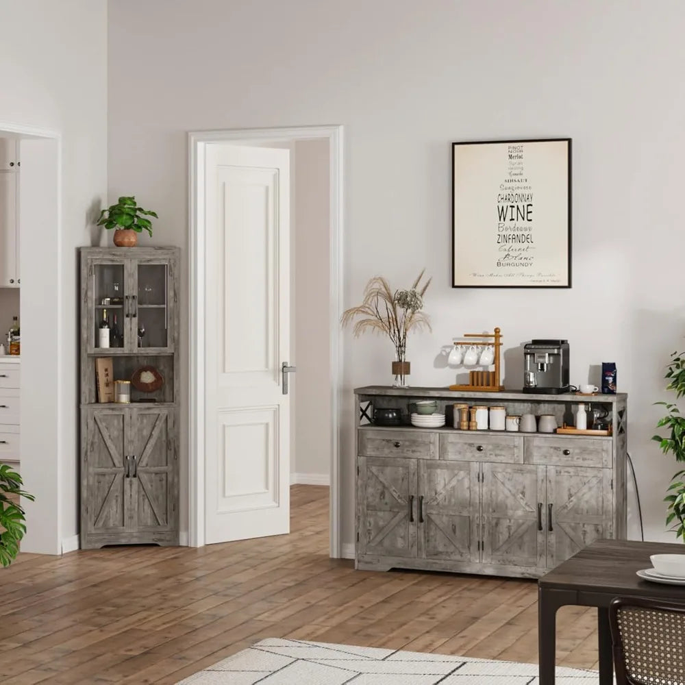 51 Inch Farmhouse Buffet Sideboard Cabinet with Drawers and Barn Doors