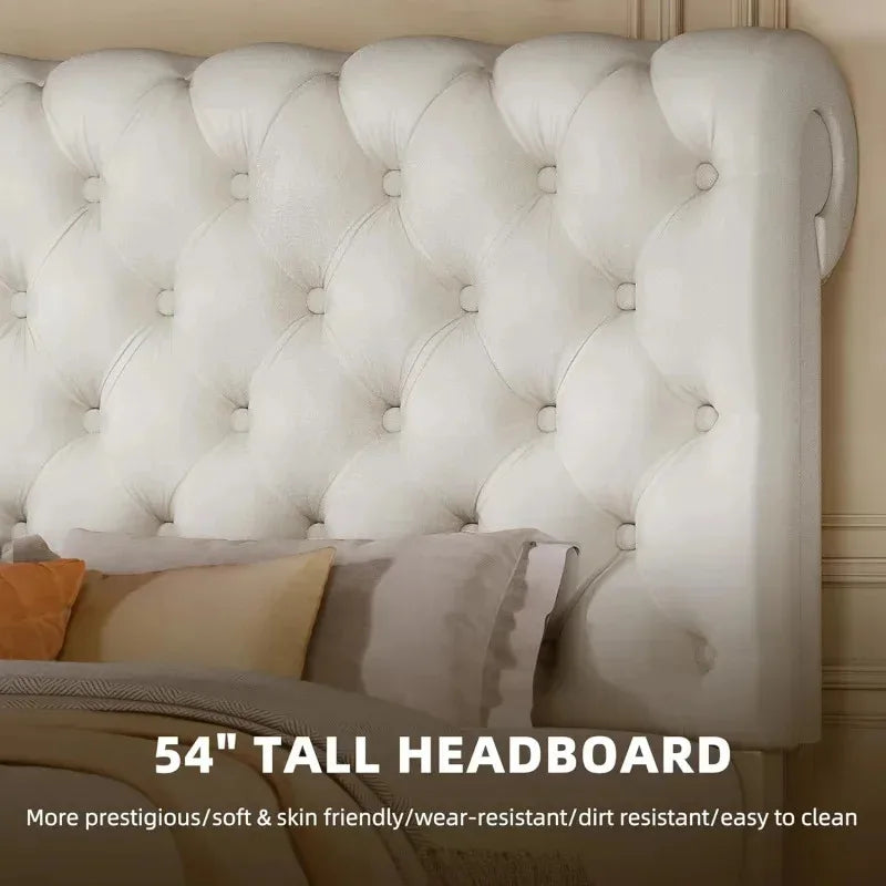 Ljustra King Size Platform Bed with 54 Inch Tall Headboard PU Leather