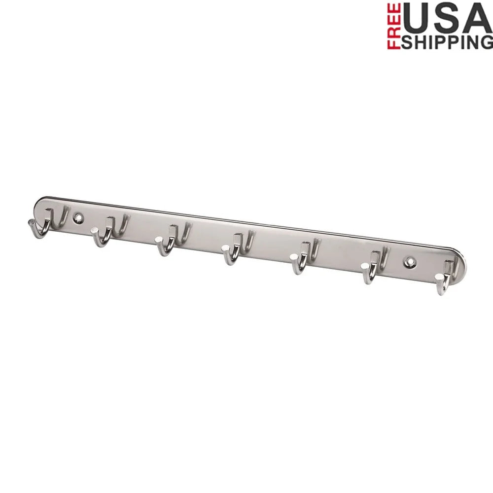 Stainless Steel Wall Hook Hanger for Coats Hats Bags Scarves 7 Hooks