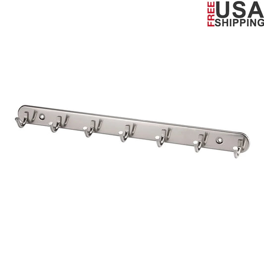 Stainless Steel Wall Hook Hanger for Coats Hats Bags Scarves 7 Hooks