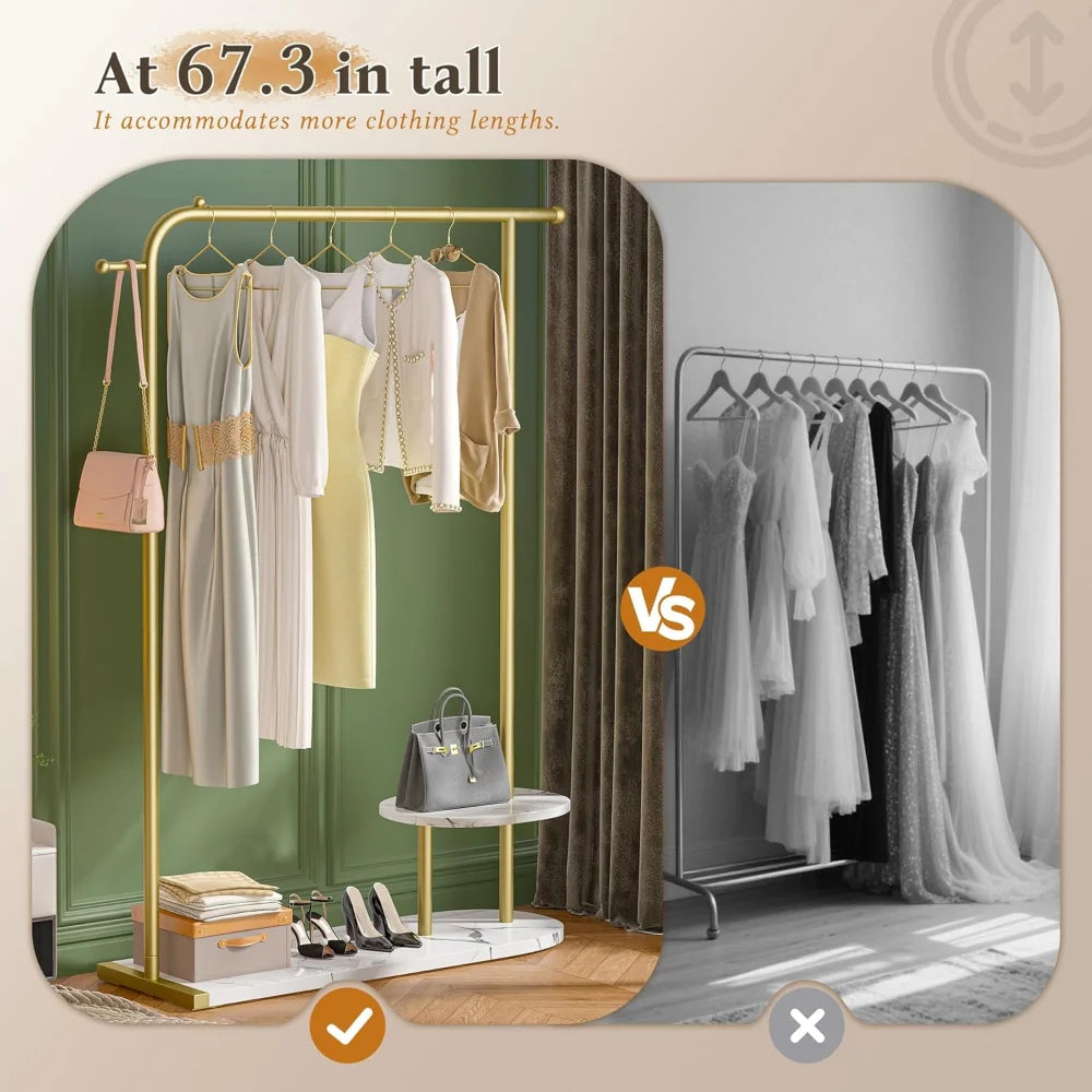 67 Inch Gold Clothing Rack Modern Coat Rack Two-Tier Storage Boutique