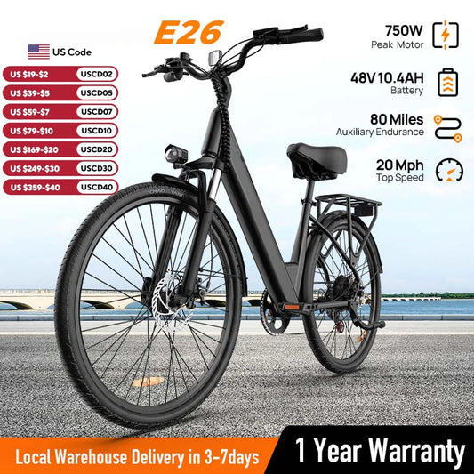Peak 750W Electric Bike Adults 48V 10.4Ah Removable Battery 20MPH