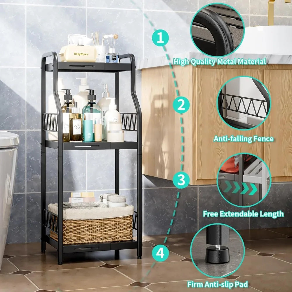 Bathroom Shelf Organizer 3 Tier Expandable Slim Storage Unit Rack