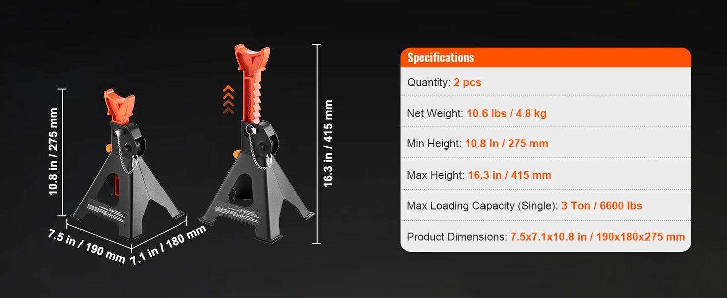 Ljustra 3 Ton Car Jack Stands Adjustable Double Locking SUV Pickup Truck