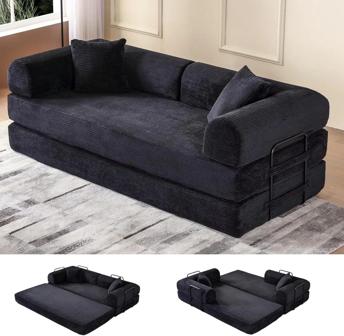Ljustra Convertible Sofa Bed King Size Corduroy Sleeper Couch No Assembly