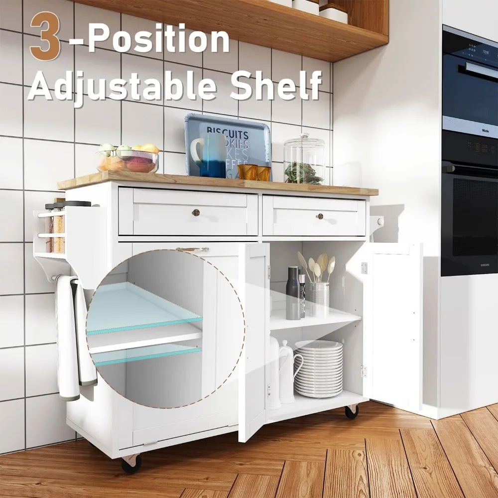 Large Kitchen Island with Drop Leaf Rolling Trash Cabinet on Wheels