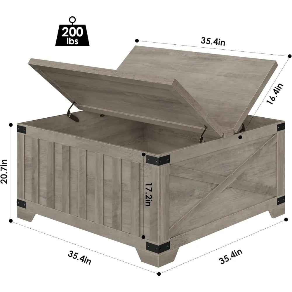 Farmhouse Coffee Table with Storage Vintage Lift Top Square Table