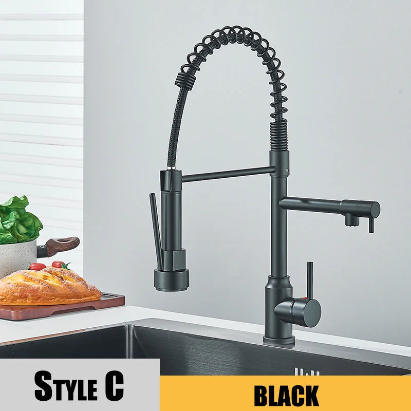 Black Kitchen Sink Faucet Pull Down Hot Cold Water Mixer 360 Rotation