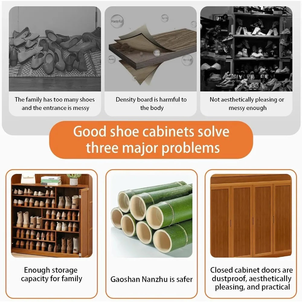 Bamboo Shoe Cabinet 8-Tier Freestanding Storage Organizer Rack for Shoes