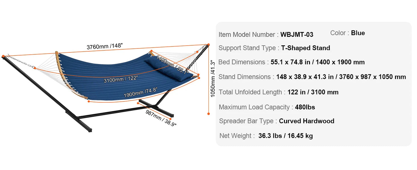 Ljustra Double Hammock with Stand Pillow Portable Outdoor Relaxation