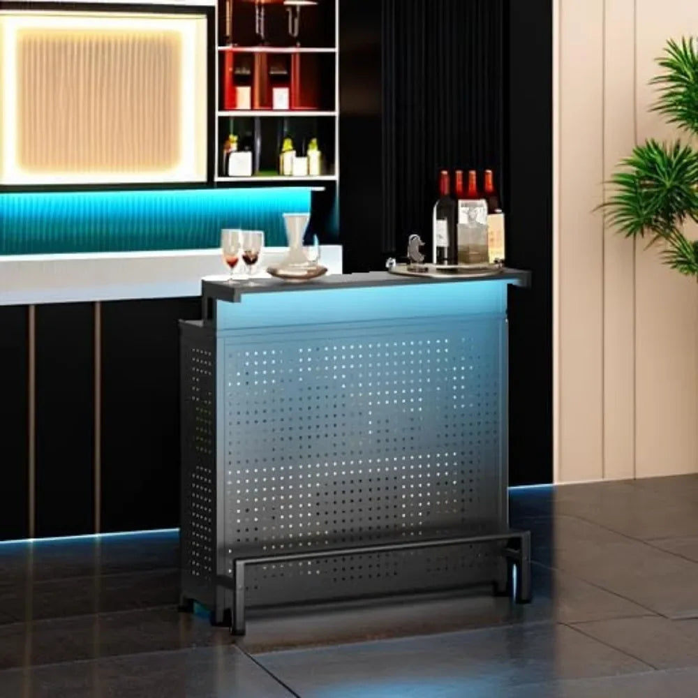 Mini Home Bar Unit with Music Sync LED Light Alcohol Storage Table