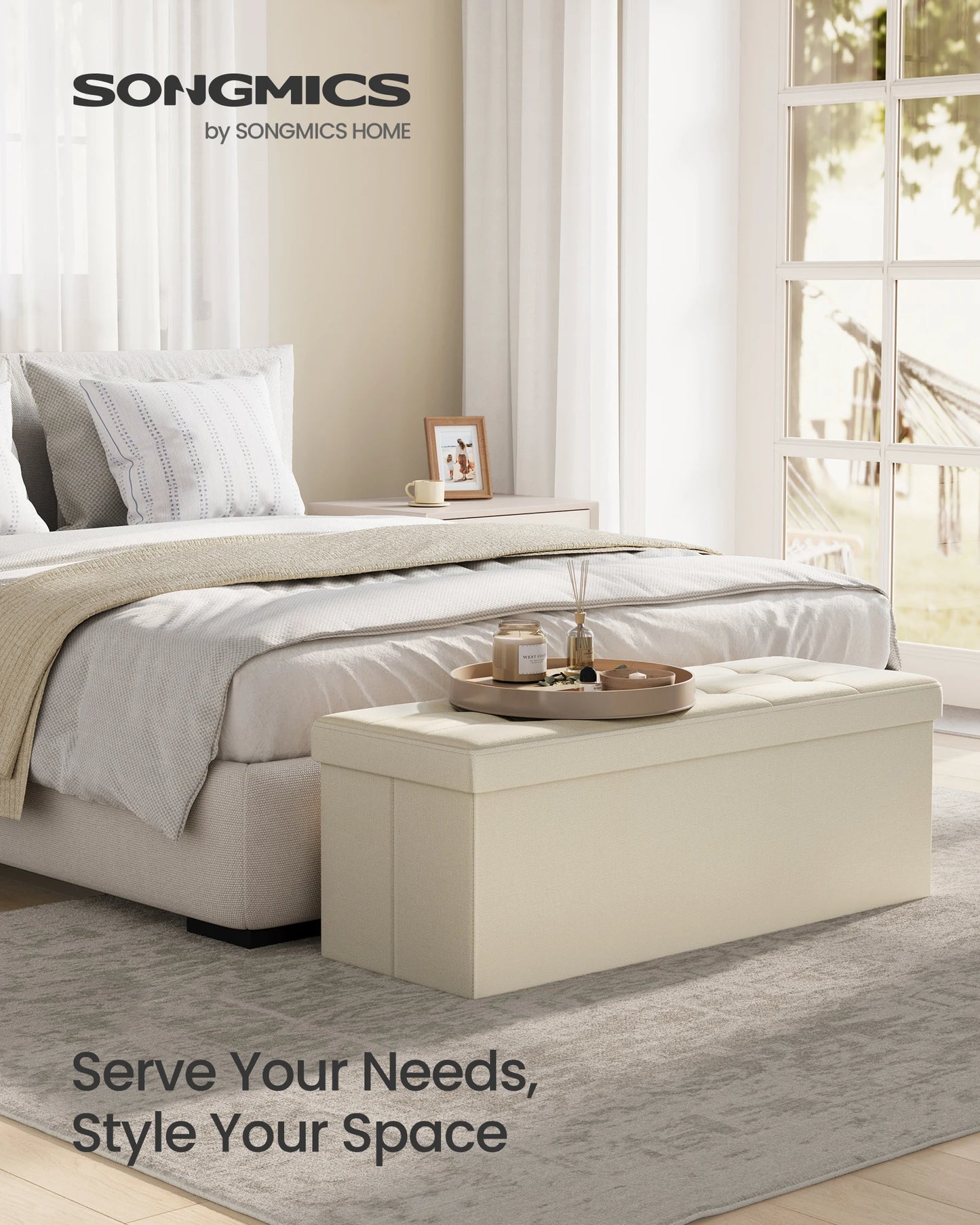 Ljustra 43 Inch Folding Storage Ottoman Bench Foot Rest Storage Chest