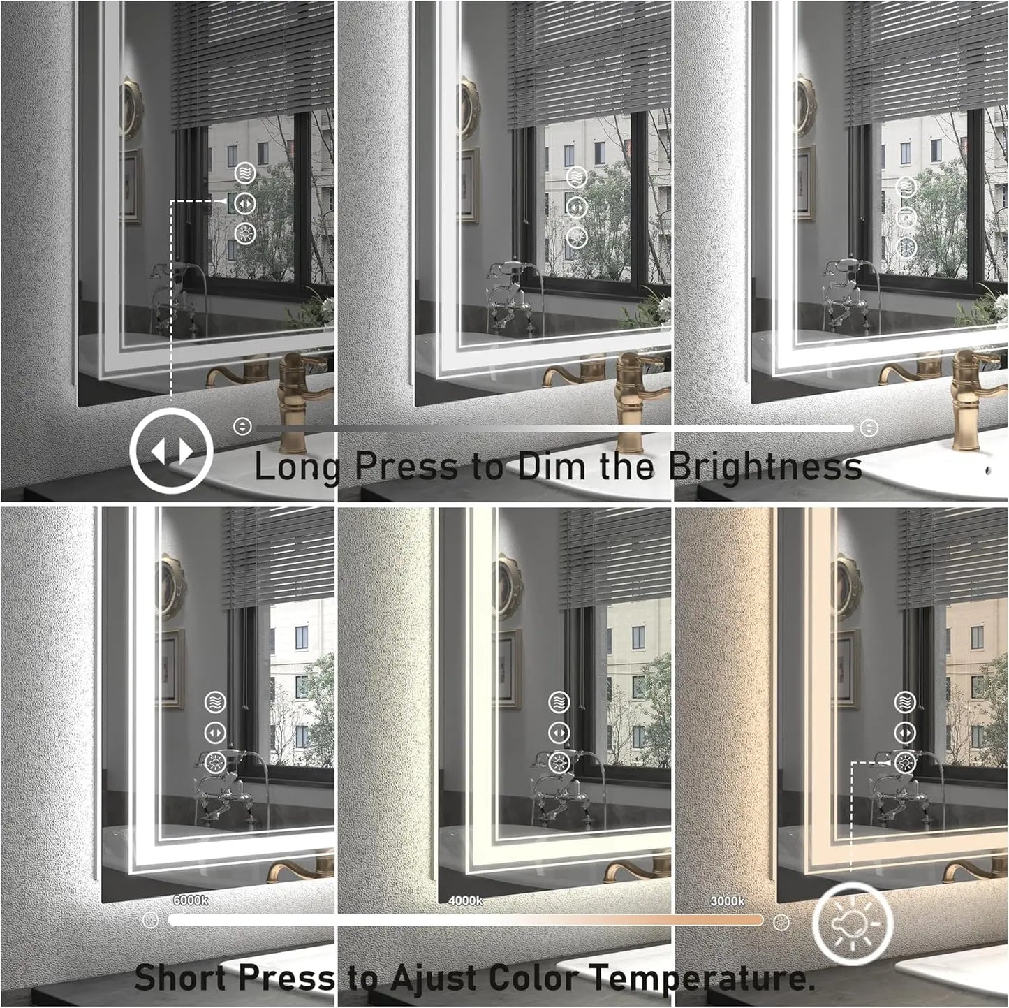 Ljustra LED Bathroom Mirror Dimmable Anti-Fog Shatterproof Backlit