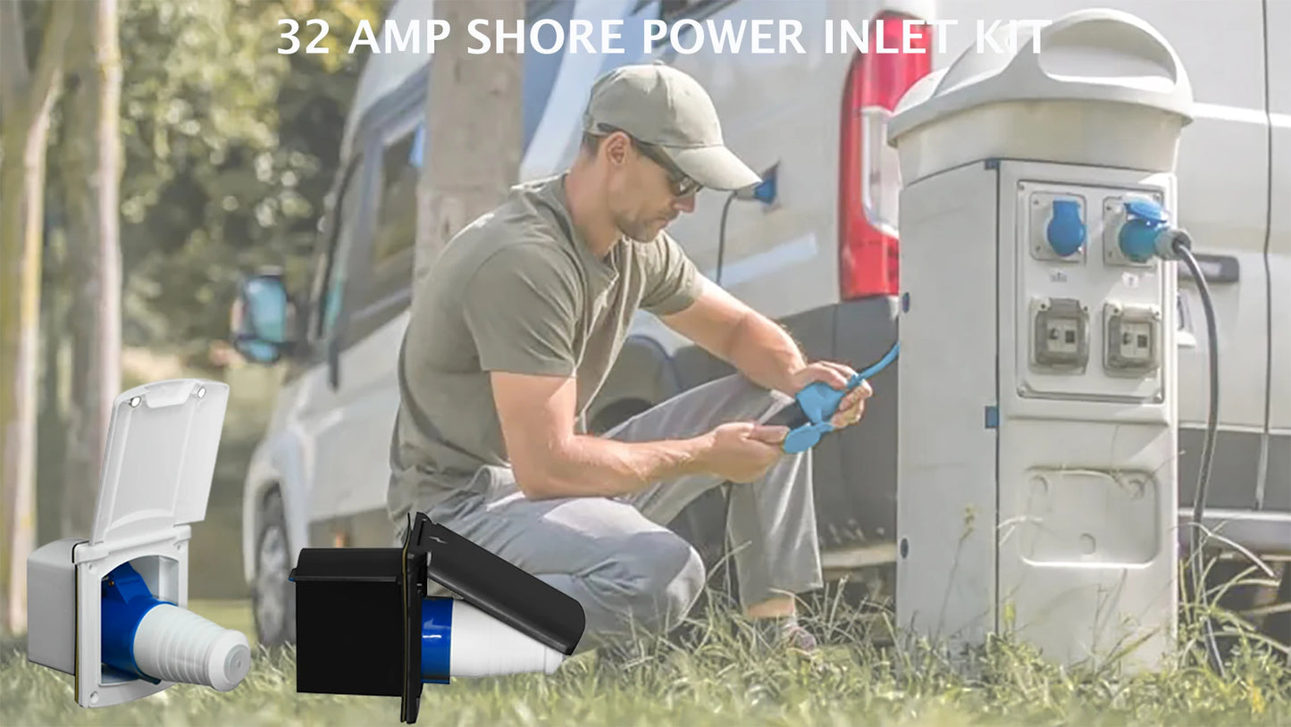 32 Amp RV Inlet Plug Outlet Box Kit Camper Shore Power Connector