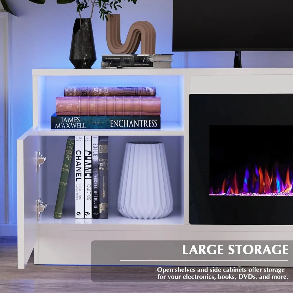 Ljustra Fireplace TV Stand for 80 Inch TVs with LED Light and Storage