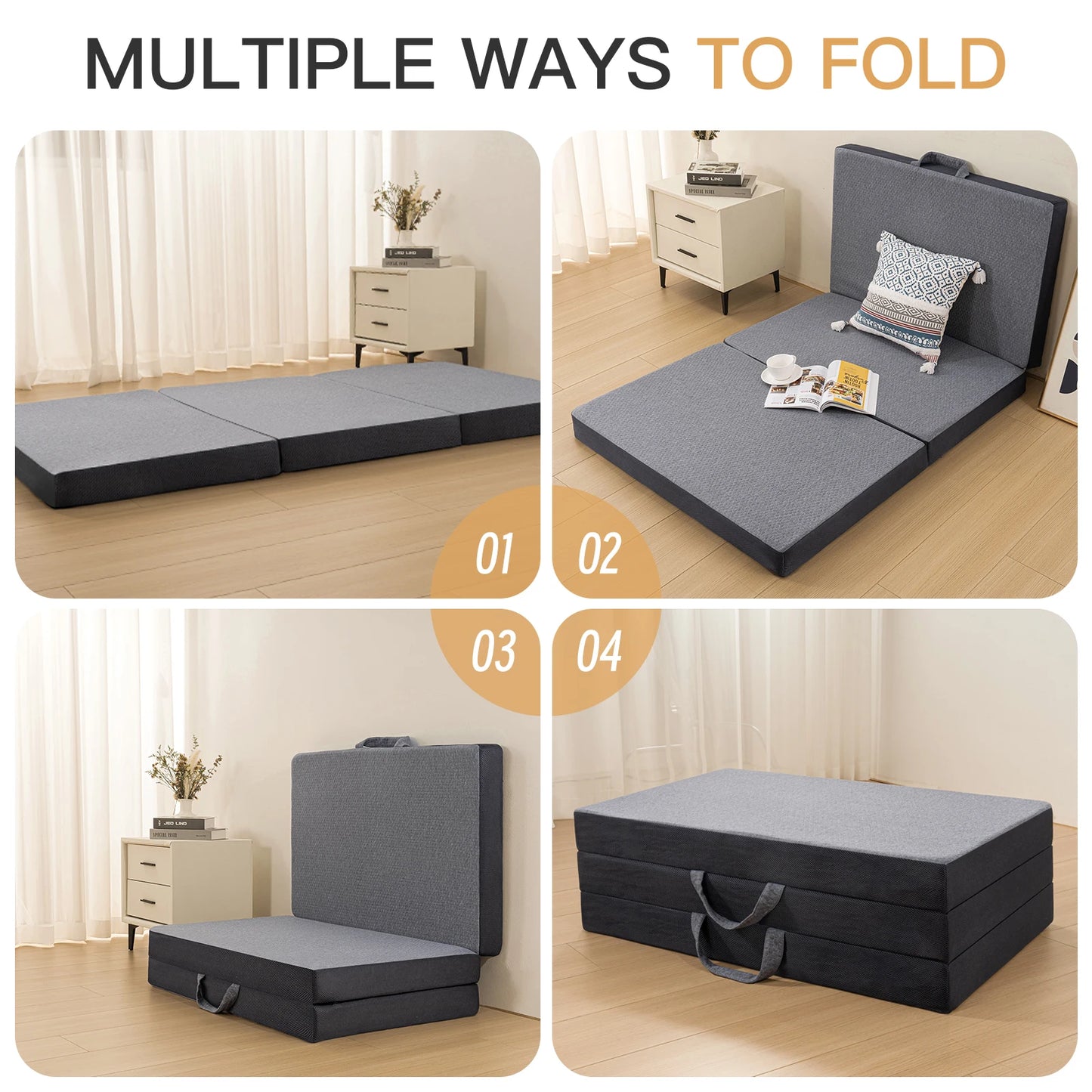 Ljustra Tri-Folding Gel Memory Foam Portable Mattress Comfortable