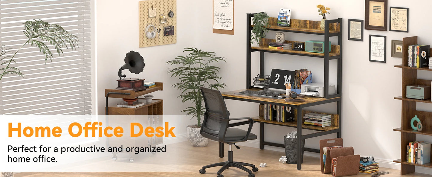 Computer Desk with Shelves 47" W Home Office Study Table Modern Design