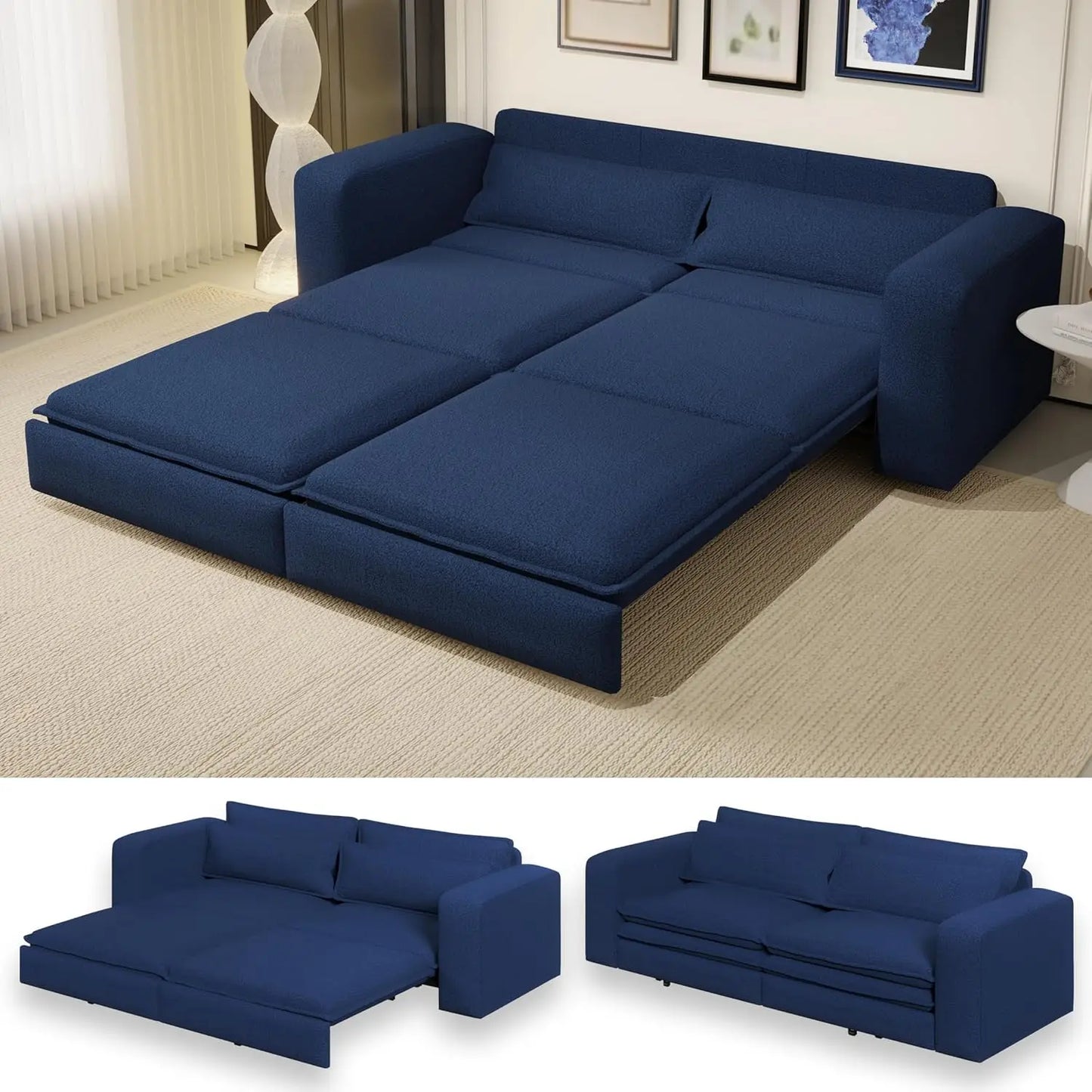 Ljustra 93 Inch King Pull Out Sofa Bed 3 in 1 Sleeper Couch