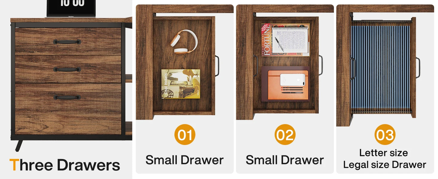 L-Shaped Computer Desk with 3 Drawers for Home Office Small Space