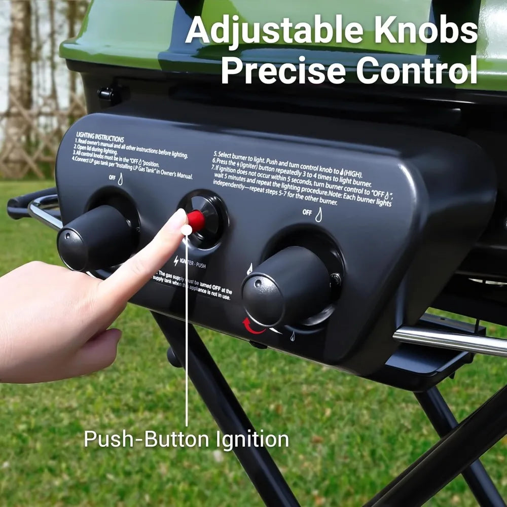 Portable Propane Gas Grill Folding Cart Push-Button Ignition Camping BBQ