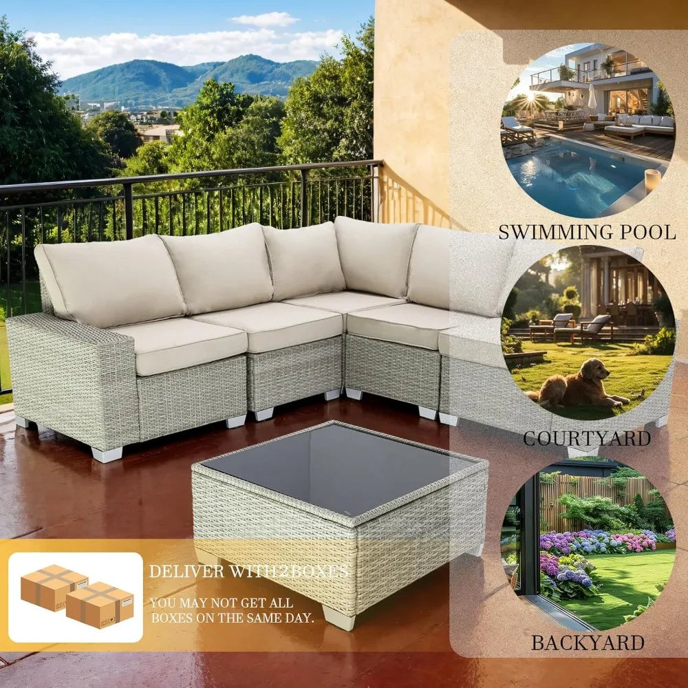 Ljustra Outdoor Patio Furniture Set 6 Pieces Wicker Sectional Sofa Set