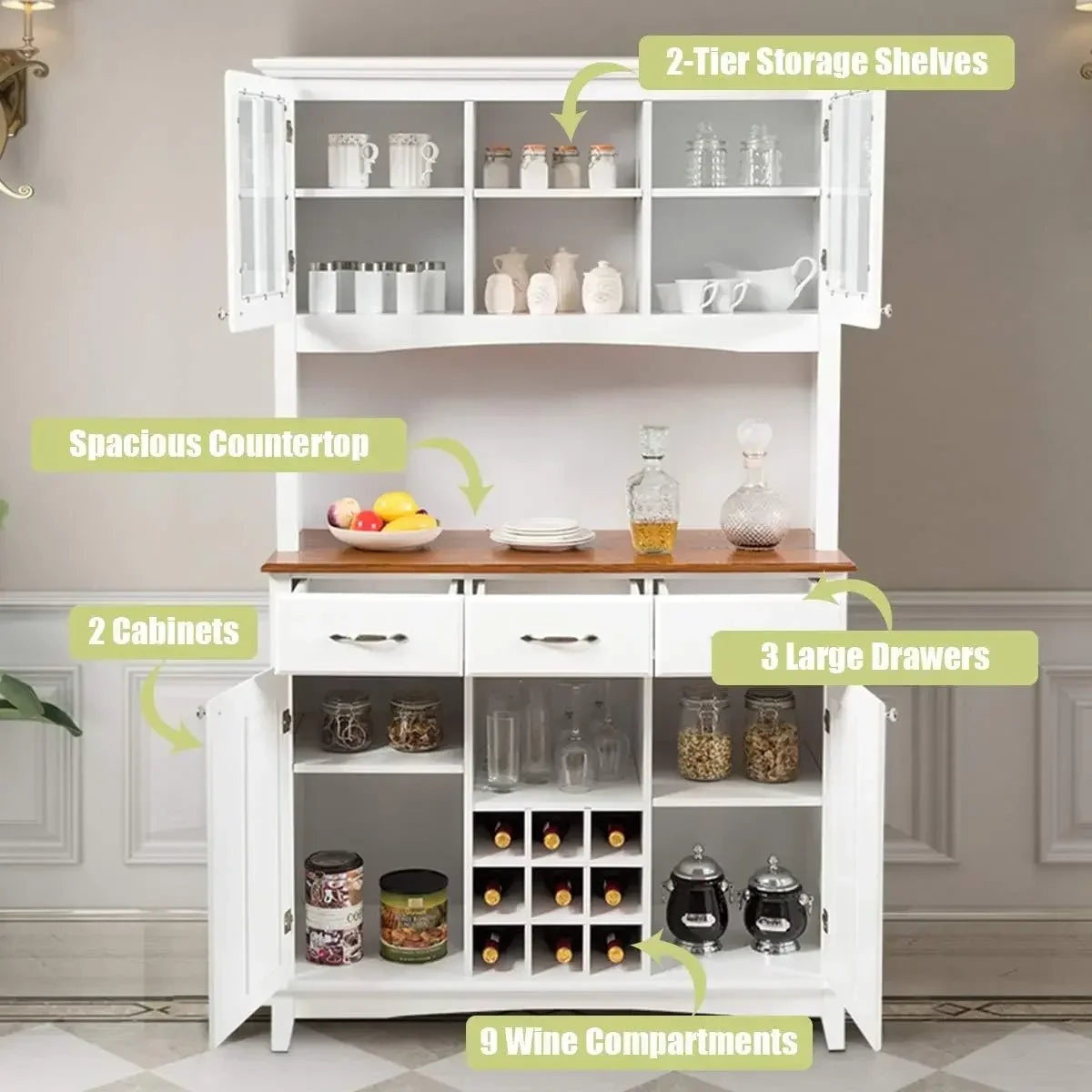 Buffet Hutch Cabinet Kitchen Sideboard Storage Island Wood Server 3 Drawers